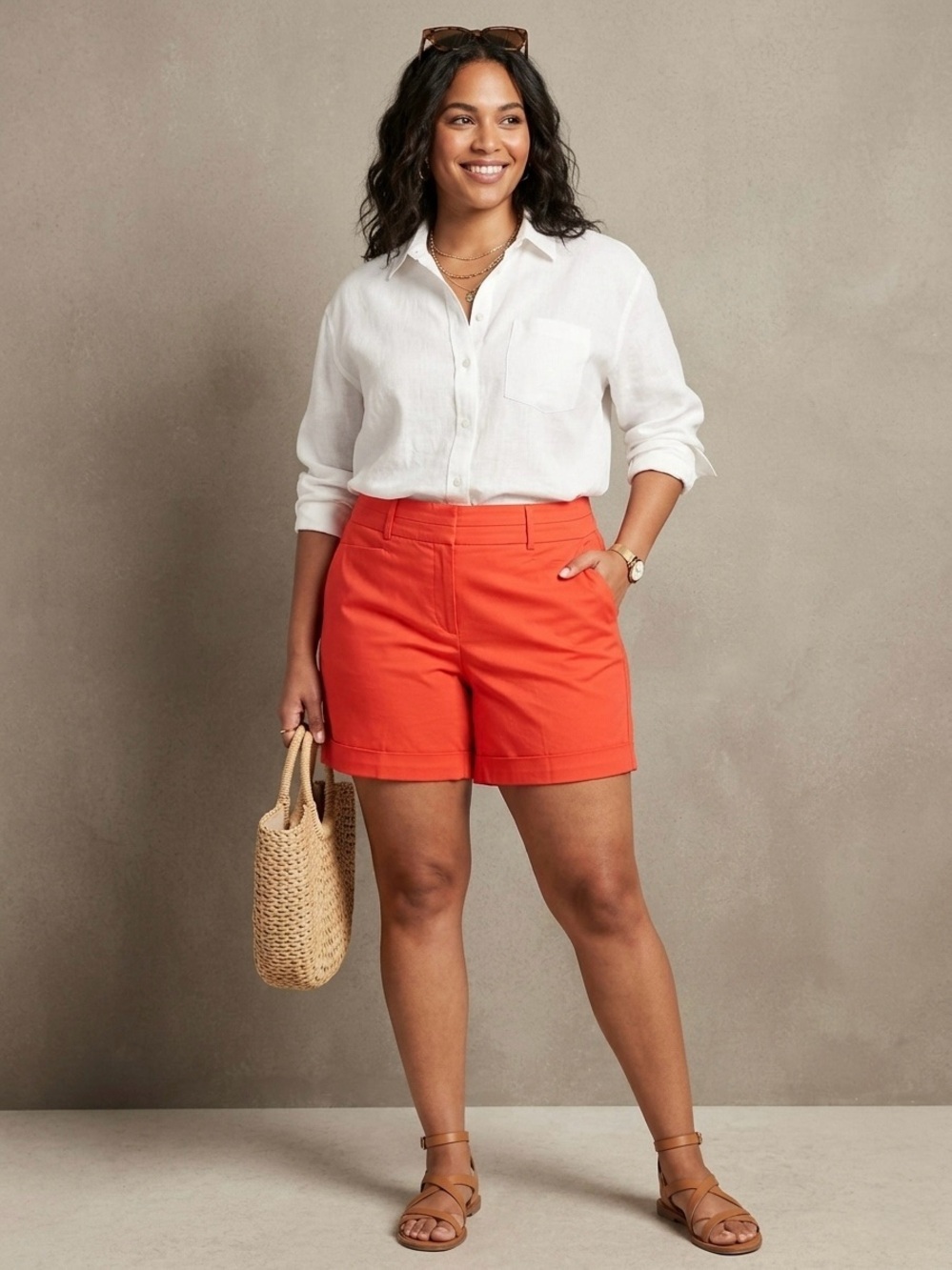 New York & Company Bright Orange Tailored Bermuda Shorts